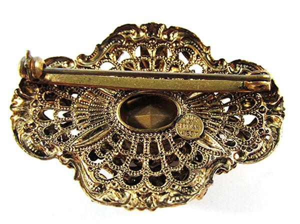 Vintage 1950s Signed West Germany Amethyst Rhinestone Floral Pin - Back