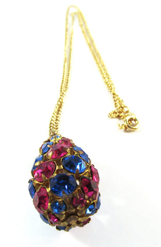 Vintage 1960s Fuchsia and Sapphire-Blue Rhinestone Pendant - Front