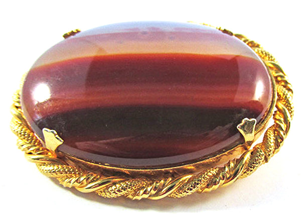 Vintage 1950s Mid-Century Bold Cabochon Tiger’s Eye Statement Pin - Front