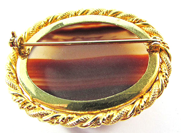 Vintage 1950s Mid-Century Bold Cabochon Tiger’s Eye Statement Pin - Back