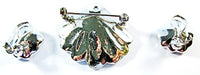 Vintage 1960s Clear Rhinestone and Pearl Seashell Pin and Earrings - Back - Thumbnail