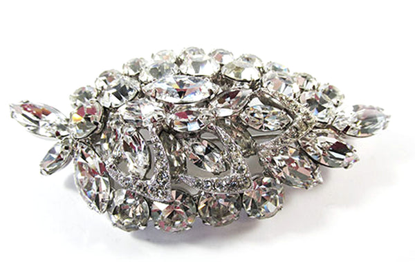 Weiss Vintage Designer 1950s Bold Clear Rhinestone Leaf Pin - Front