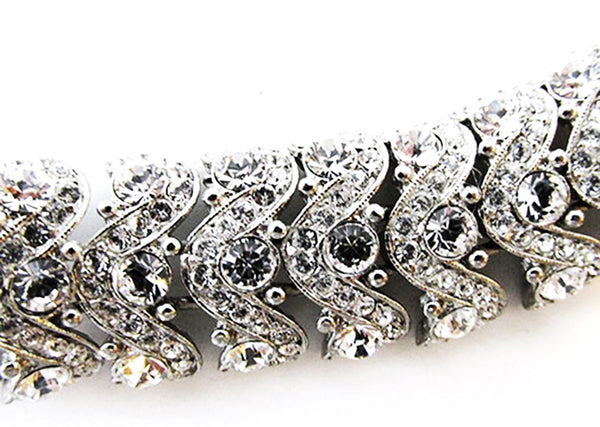 Vintage 1950s Clear Rhinestone and Silver Statement Necklace - Close Up