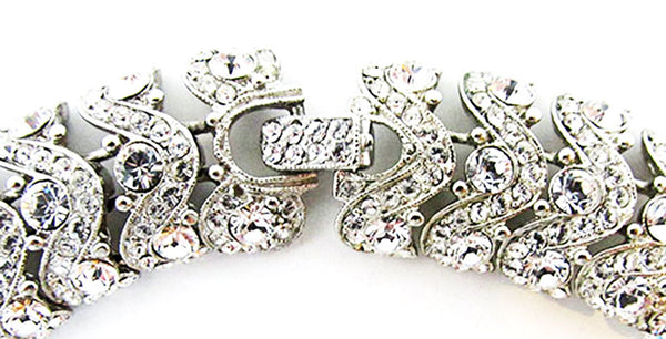Vintage 1950s Clear Rhinestone and Silver Statement Necklace - Closure