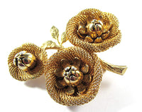 Hobe Vintage 1950s Three-Dimensional Gold Floral Bouquet Pin - Front - Thumbnail