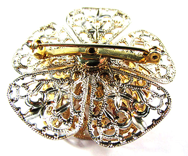 Vintage 1950s Three-Dimensional Clear Rhinestone Floral Pin - Back