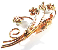 Vintage 1940s Pearl and Rhinestone Gold Floral Bouquet Pin - Back - Thumbnail