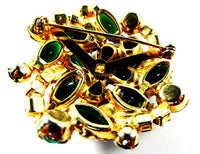 Exceptional Vintage 1950s Emerald-Green Rhinestone Floral Swirl Pin - Back - Thumbnail