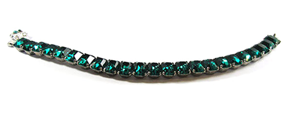Vintage 1930s Emerald-Green Rhinestone and Silver Tone Bracelet - Front