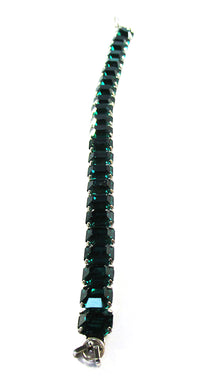 Vintage 1930s Emerald-Green Rhinestone and Silver Tone Bracelet - Front - Thumbnail