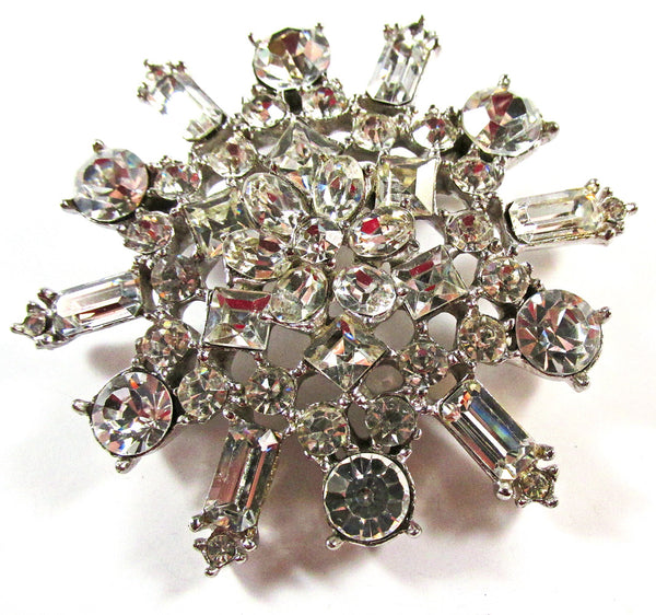 Vintage 1950s Mid-Century Clear Rhinestone Statement Starburst Pin - Front