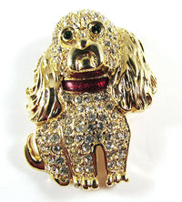 Kenneth J. Lane Vintage 1960s Clear Rhinestone Figural Spaniel Pin - Front - Thumbnail