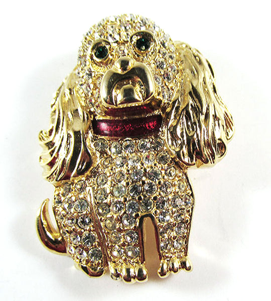 Kenneth J. Lane Vintage 1960s Clear Rhinestone Figural Spaniel Pin - Front