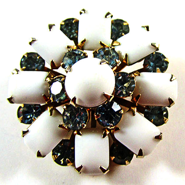 Vintage 1950s Blue and White Rhinestone Two-Tier Gold-Toned Pin - Front