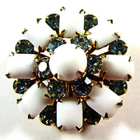 Vintage 1950s Blue and White Rhinestone Two-Tier Gold-Toned Pin - Front - Thumbnail