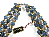 Striking Vintage 1950s Marvella Blue and Gold Crystal Necklace - Closure and Hang Tag - Thumbnail