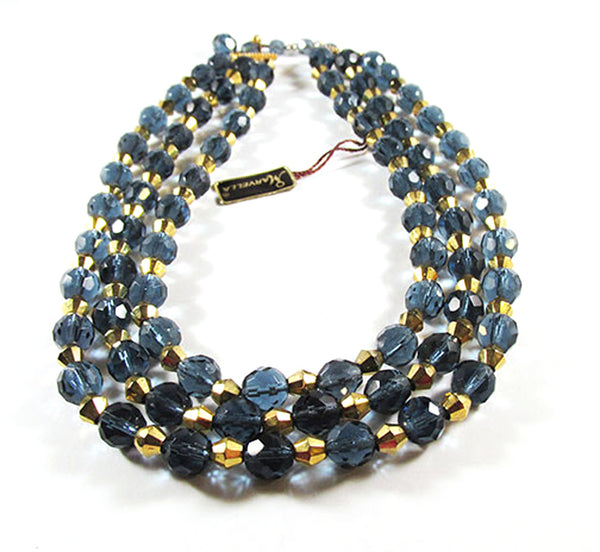 Striking Vintage 1950s Marvella Blue and Gold Crystal Necklace - Front
