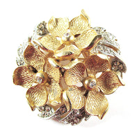 Lisner Vintage 1950s Clear Rhinestone Gold and Silver-Toned Floral Pin