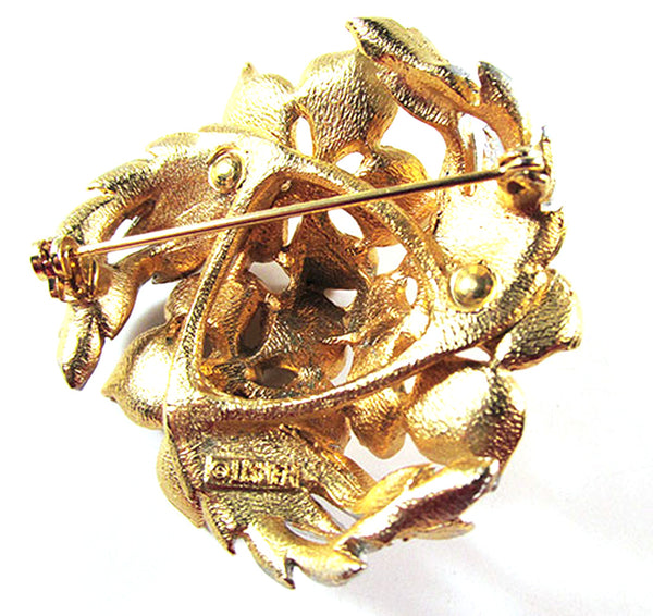 Lisner Vintage 1950s Clear Rhinestone Gold and Silver-Toned Floral Pin - Back