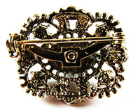 Vintage 1950s Gorgeous Oval Rhinestone, Pearl, and Turquoise Pin