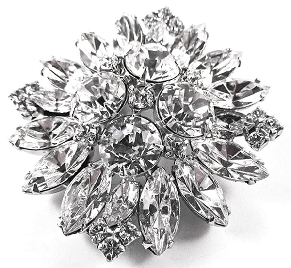 Vintage 1950s Clear Rhinestone and Silver Rhodium Floral Pin - Front