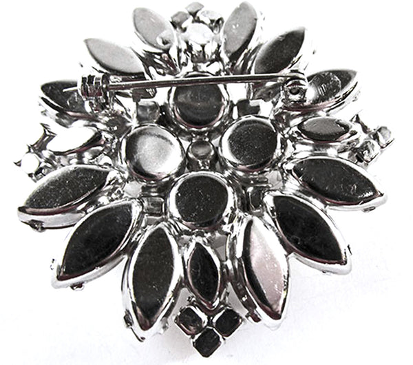 Vintage 1950s Clear Rhinestone and Silver Rhodium Floral Pin - Back