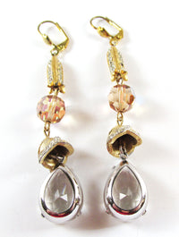 Vintage 1960s Mid-Century Clear Rhinestone and Crystal Drop Earrings - Back - Thumbnail