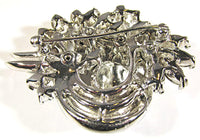 Pennino Vintage 1950s Clear Rhinestone Rhodium Plated Floral Pin - Back - Thumbnail