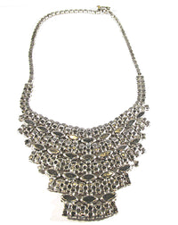 Vintage 1950s Clear Rhinestone and Silver Rhodium Bib Necklace - Back - Thumbnail