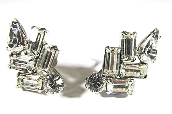 Vintage 1940s Weiss Designer Clear Geometric Rhinestone Earrings - Front