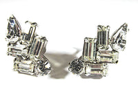 Vintage 1940s Weiss Designer Clear Geometric Rhinestone Earrings - Front - Thumbnail