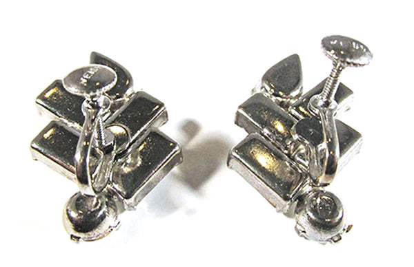 Vintage 1940s Weiss Designer Clear Geometric Rhinestone Earrings - Back