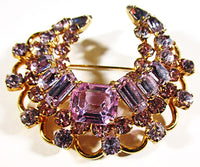Kramer Vintage 1950s Purple Rhinestone Necklace, Bracelet, and Pin - Front Pin - Thumbnail