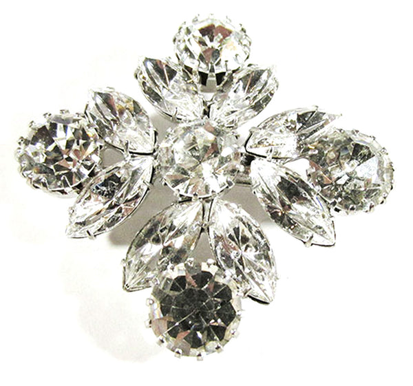 Signed Eisenberg Ice 1950s Clear Rhinestone Geometric Pin - Front