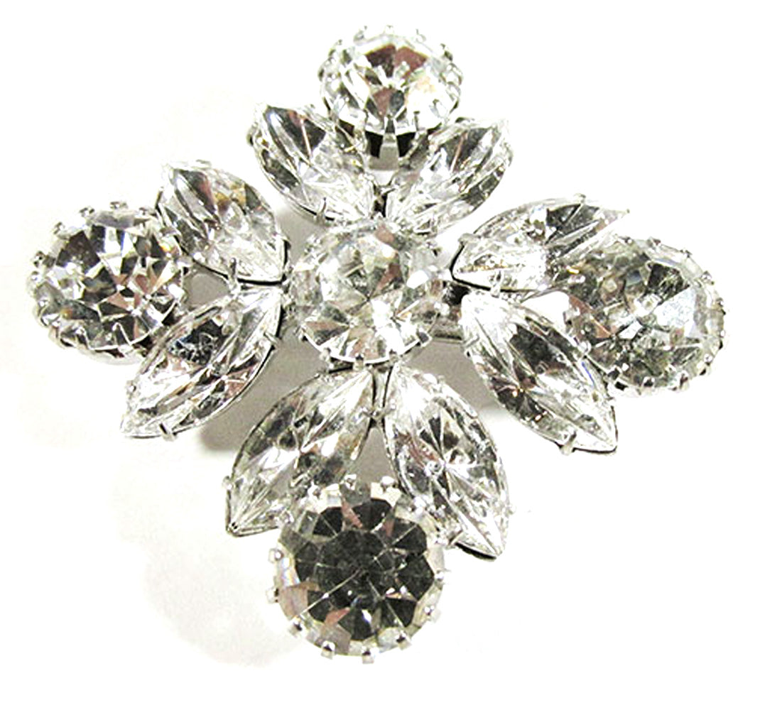 Signed Eisenberg Ice 1950s Clear Rhinestone Geometric Pin - Front