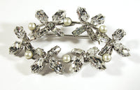 Made in Austria Vintage 1950s Pearl and Clear Rhinestone Pin - Front - Thumbnail