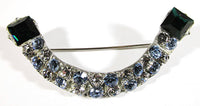 Vintage 1930s Art Deco Green, Blue, and Clear Rhinestone Pot Metal Pin - Front - Thumbnail