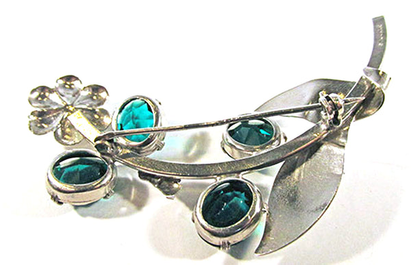 Vintage 1940s Emerald Rhinestone and Sterling Silver Spray Pin- Back