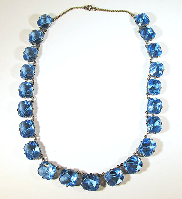 Czechoslovakia Vintage 1930s Art Deco Sapphire Rhinestone Necklace - Front