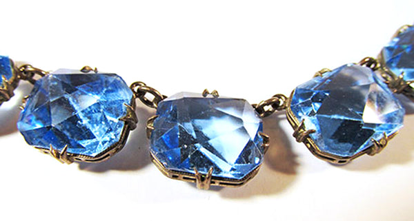 Czechoslovakia Vintage 1930s Art Deco Sapphire Rhinestone Necklace - Close Up