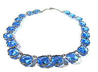 Czechoslovakia Vintage 1930s Art Deco Sapphire Rhinestone Necklace - Back - Thumbnail