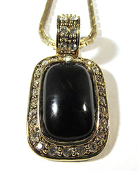 Vintage 1960s Black Onyx and Clear Rhinestone Gold Pendant - Close Up - Thumbnail