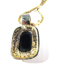 Vintage 1960s Black Onyx and Clear Rhinestone Gold Pendant - Back - Thumbnail