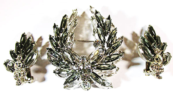 Juliana Vintage 1960s Black Diamond Rhinestone Pin and Earrings - Front