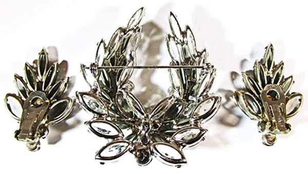 Juliana Vintage 1960s Black Diamond Rhinestone Pin and Earrings - Back