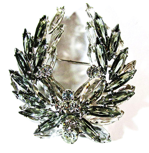 Juliana Vintage 1960s Black Diamond Rhinestone Pin and Earrings - Pin Front