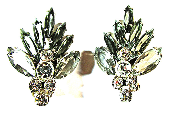 Juliana Vintage 1960s Black Diamond Rhinestone Pin and Earrings - Earrings Front
