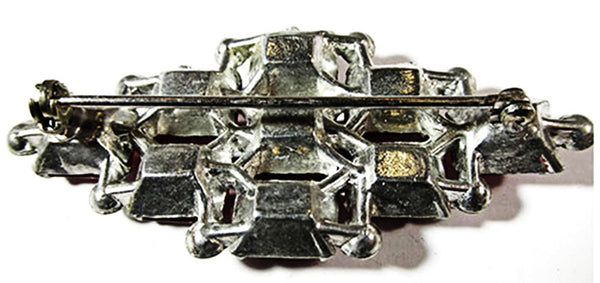 Vintage 1930s Art Deco Red and Clear Rhinestone Pot Metal Pin - Back
