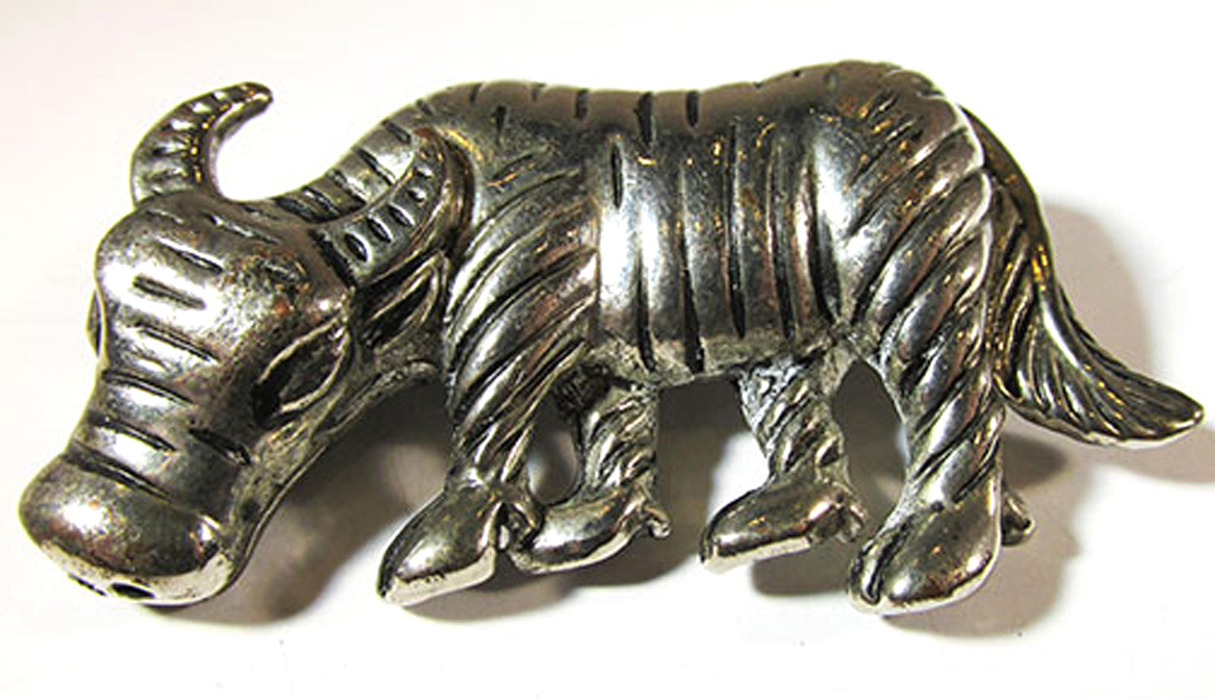 Vintage 1970s Whimsical Retro Silver Figural Water Buffalo Pin - Front