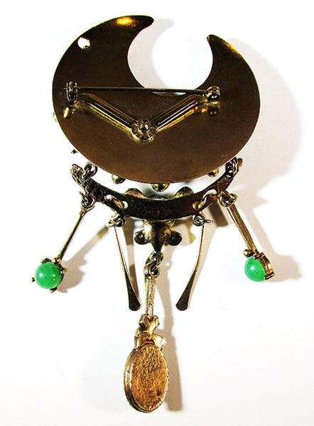 Dramatic Vintage 1950s Jade Green Cabochon Drop Pin - Back
